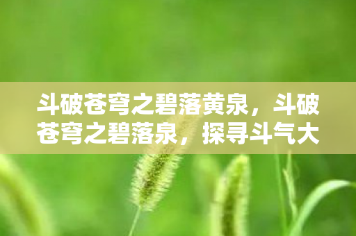 斗破苍穹之碧落黄泉，斗破苍穹之碧落泉，探寻斗气大陆的秘密