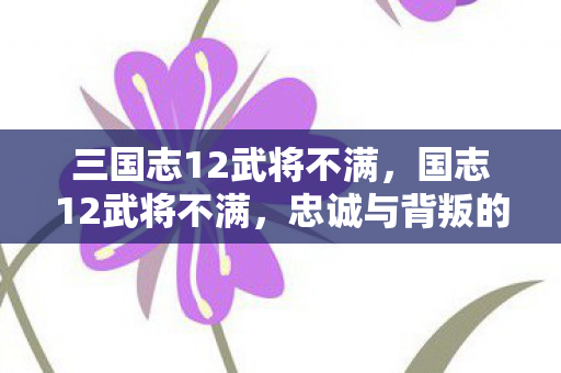 三国志12武将不满,国志12武将不满,忠诚与背叛的博弈 三国志12武将不满,国志12武将不满,忠诚与背叛的博弈