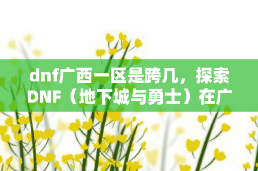 dnf广西一区是跨几，探索DNF（地下城与勇士）在广西的热门程度与玩家文化