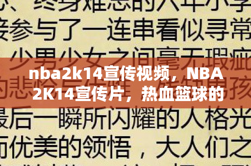 nba2k14宣传视频，NBA 2K14宣传片，热血篮球的极致呈现