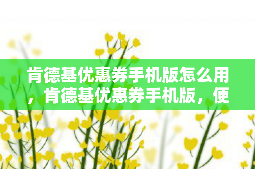 肯德基优惠券手机版怎么用，肯德基优惠券手机版，便捷享受美食的必备神器