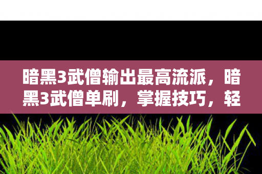 暗黑3武僧输出最高流派，暗黑3武僧单刷，掌握技巧，轻松通关