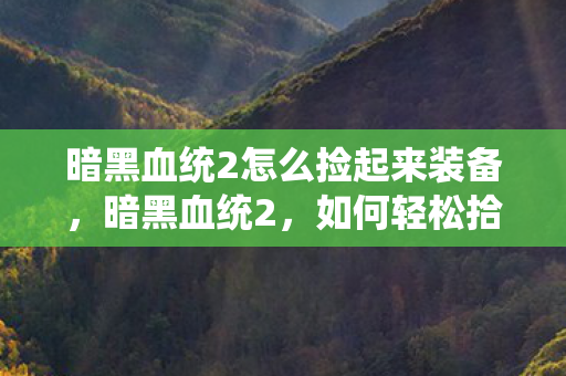 暗黑血统2怎么捡起来装备,暗黑血统2,如何轻松拾取物品 暗黑血统2怎么捡起来装备,暗黑血统2,如何轻松拾取物品
