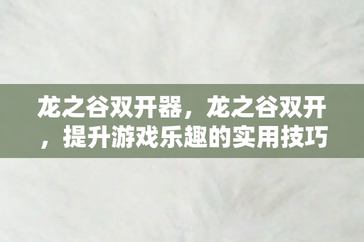 龙之谷双开器,龙之谷双开,提升游戏乐趣的实用技巧 龙之谷双开器,龙之谷双开,提升游戏乐趣的实用技巧