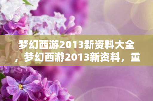 梦幻西游2013新资料大全，梦幻西游2013新资料，重温经典，探索未知