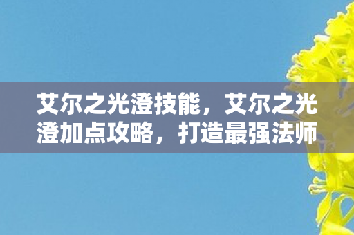 艾尔之光澄技能,艾尔之光澄加点攻略,打造最强法师 艾尔之光澄技能,艾尔之光澄加点攻略,打造最强法师