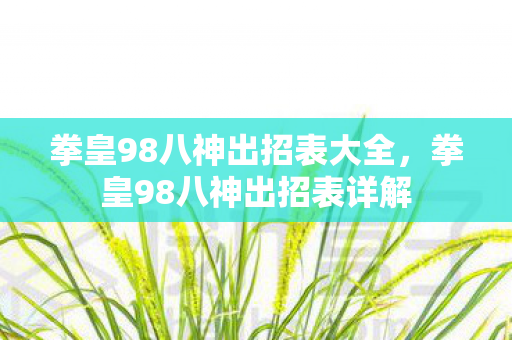 拳皇98八神出招表大全，拳皇98八神出招表详解