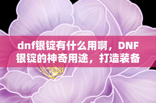 dnf银锭有什么用啊，DNF银锭的神奇用途，打造装备、兑换道具与交易新宠