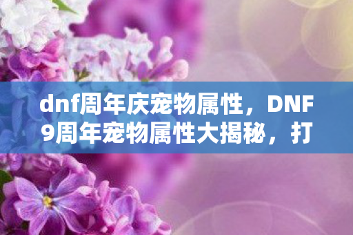 dnf周年庆宠物属性,DNF9周年宠物属性大揭秘,打造你的专属战斗伙伴 dnf周年庆宠物属性,DNF9周年宠物属性大揭秘,打造你的专属战斗伙伴