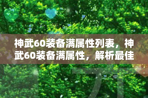 神武60装备满属性列表，神武60装备满属性，解析最佳装备搭配与提升攻略