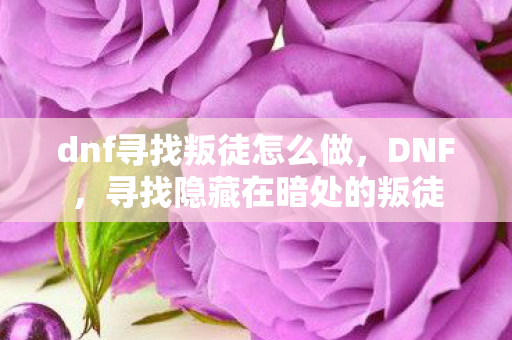 dnf寻找叛徒怎么做，DNF，寻找隐藏在暗处的叛徒