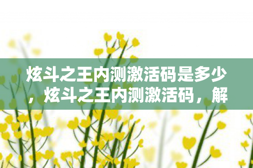 炫斗之王内测激活码是多少图片