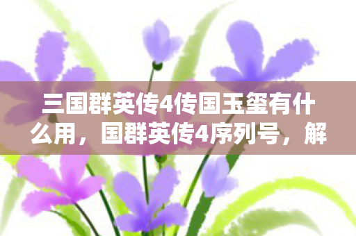 三国群英传4传国玉玺有什么用,国群英传4序列号,解锁经典战役的钥匙 三国群英传4传国玉玺有什么用,国群英传4序列号,解锁经典战役的钥匙