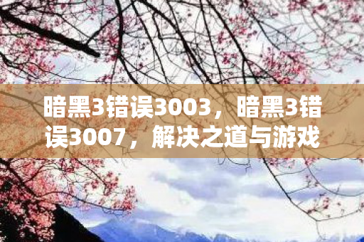 暗黑3错误3003，暗黑3错误3007，解决之道与游戏优化建议