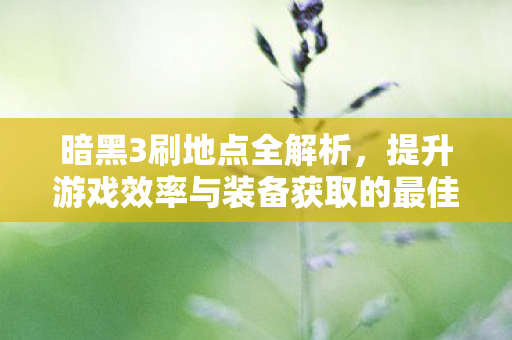 暗黑3刷地点全解析，提升游戏效率与装备获取的最佳选择