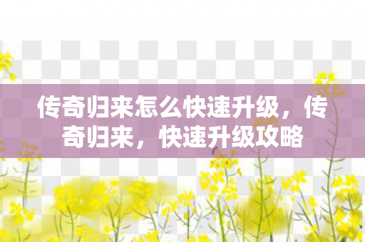 传奇归来怎么快速升级，传奇归来，快速升级攻略