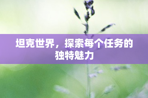 坦克世界，探索每个任务的独特魅力