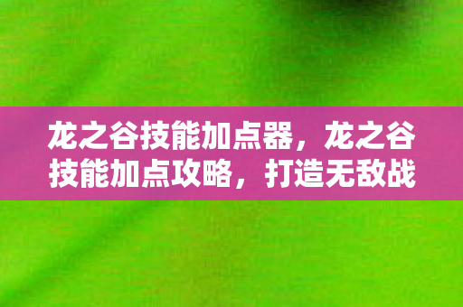 龙之谷技能加点器，龙之谷技能加点攻略，打造无敌战斗机器