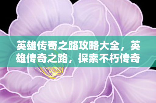 英雄传奇之路攻略大全，英雄传奇之路，探索不朽传奇的奥秘