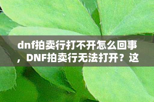 dnf拍卖行打不开怎么回事,DNF拍卖行无法打开?这些解决方案帮你快速解决! dnf拍卖行打不开怎么回事,DNF拍卖行无法打开?这些解决方案帮你快速解决!