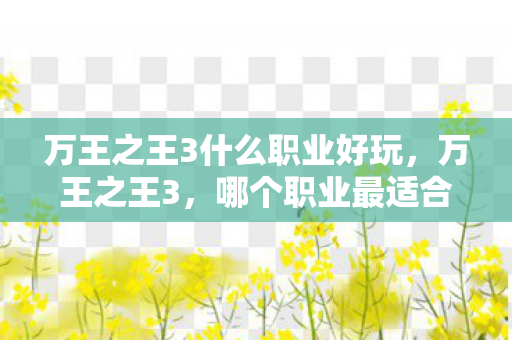 万王之王3什么职业好玩，万王之王3，哪个职业最适合你？