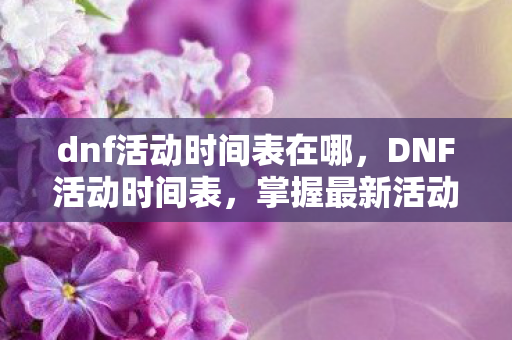 dnf活动时间表在哪,DNF活动时间表,掌握最新活动,赢取丰厚奖励! dnf活动时间表在哪,DNF活动时间表,掌握最新活动,赢取丰厚奖励!
