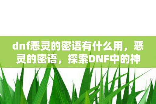 dnf恶灵的密语有什么用图片