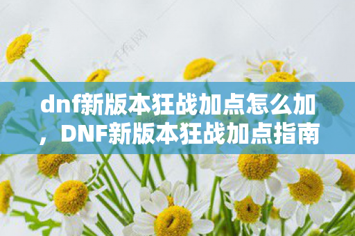 dnf新版本狂战加点怎么加图片