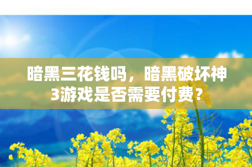 暗黑三花钱吗，暗黑破坏神3游戏是否需要付费？