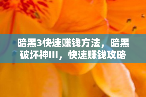 暗黑3快速赚钱方法，暗黑破坏神III，快速赚钱攻略