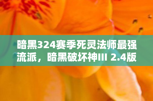 暗黑324赛季死灵法师最强流派，暗黑破坏神III 2.4版本更新深度解析