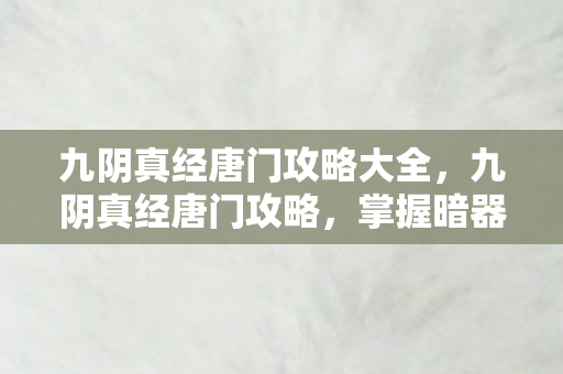 九阴真经唐门攻略大全图片