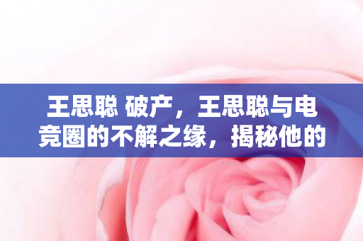 王思聪 破产，王思聪与电竞圈的不解之缘，揭秘他的电竞之路与PIS事件内幕