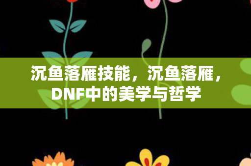 沉鱼落雁技能，沉鱼落雁，DNF中的美学与哲学