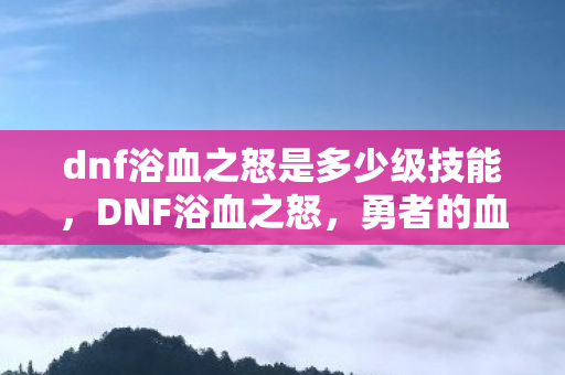 dnf浴血之怒是多少级技能图片