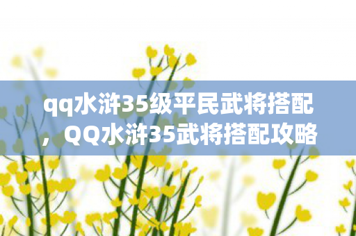 qq水浒35级平民武将搭配图片