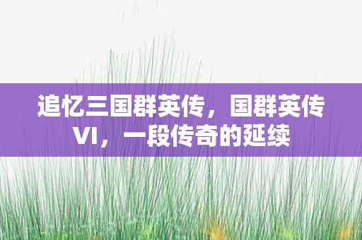 追忆三国群英传，国群英传VI，一段传奇的延续