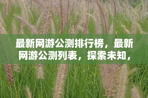 最新网游公测排行榜图片