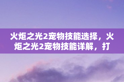 火炬之光2宠物技能选择，火炬之光2宠物技能详解，打造你的专属战斗伙伴