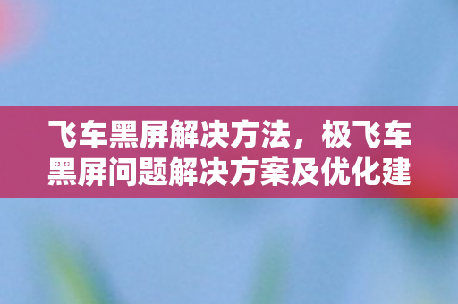 极飞车黑屏问题解决方案及优化建议图片