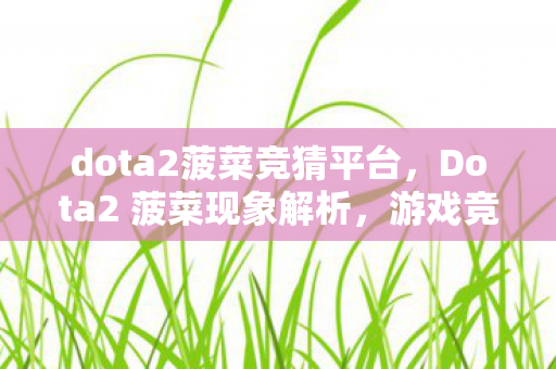 Dota2 菠菜现象解析图片