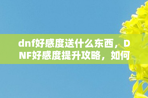dnf好感度送什么东西,DNF好感度提升攻略,如何正确送礼? dnf好感度送什么东西,DNF好感度提升攻略,如何正确送礼?