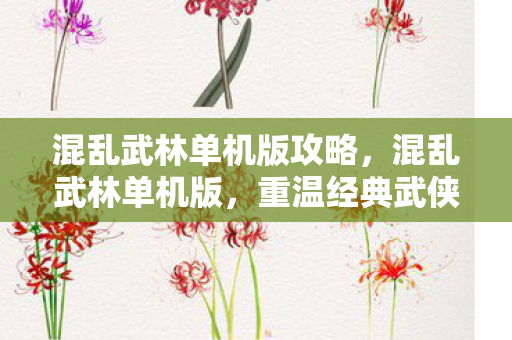 混乱武林单机版攻略，混乱武林单机版，重温经典武侠的单机游戏之旅