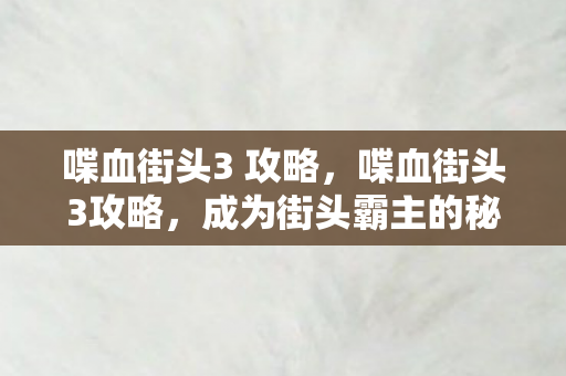 喋血街头3 攻略,喋血街头3攻略,成为街头霸主的秘密 喋血街头3 攻略,喋血街头3攻略,成为街头霸主的秘密