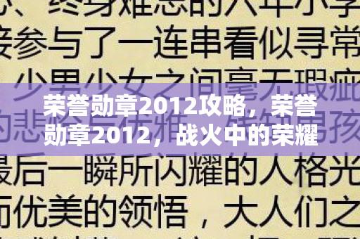 荣誉勋章2012攻略，荣誉勋章2012，战火中的荣耀