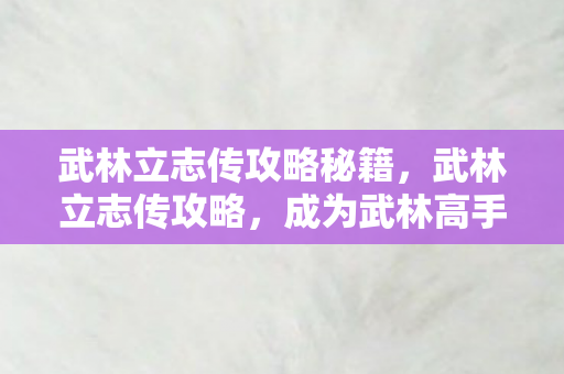武林立志传攻略秘籍，武林立志传攻略，成为武林高手的必备指南