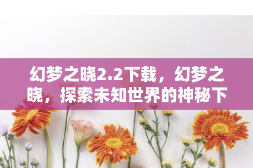 幻梦之晓2.2下载，幻梦之晓，探索未知世界的神秘下载之旅