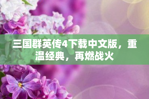 三国群英传4下载中文版，重温经典，再燃战火