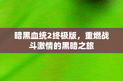 暗黑血统2终极版，重燃战斗激情的黑暗之旅