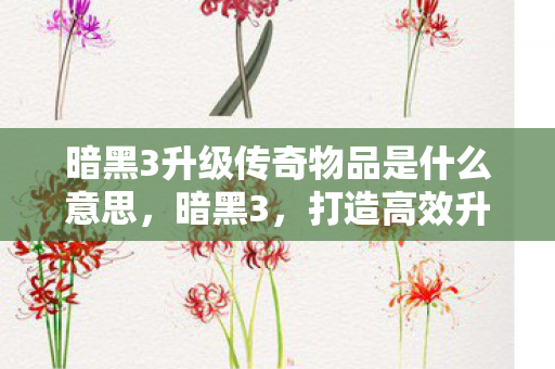 暗黑3升级传奇物品是什么意思图片